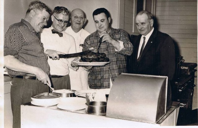 DCFD Firefighters hold a fire company dinner. This photo was printed in the March 20, 1960 Westerly Sun